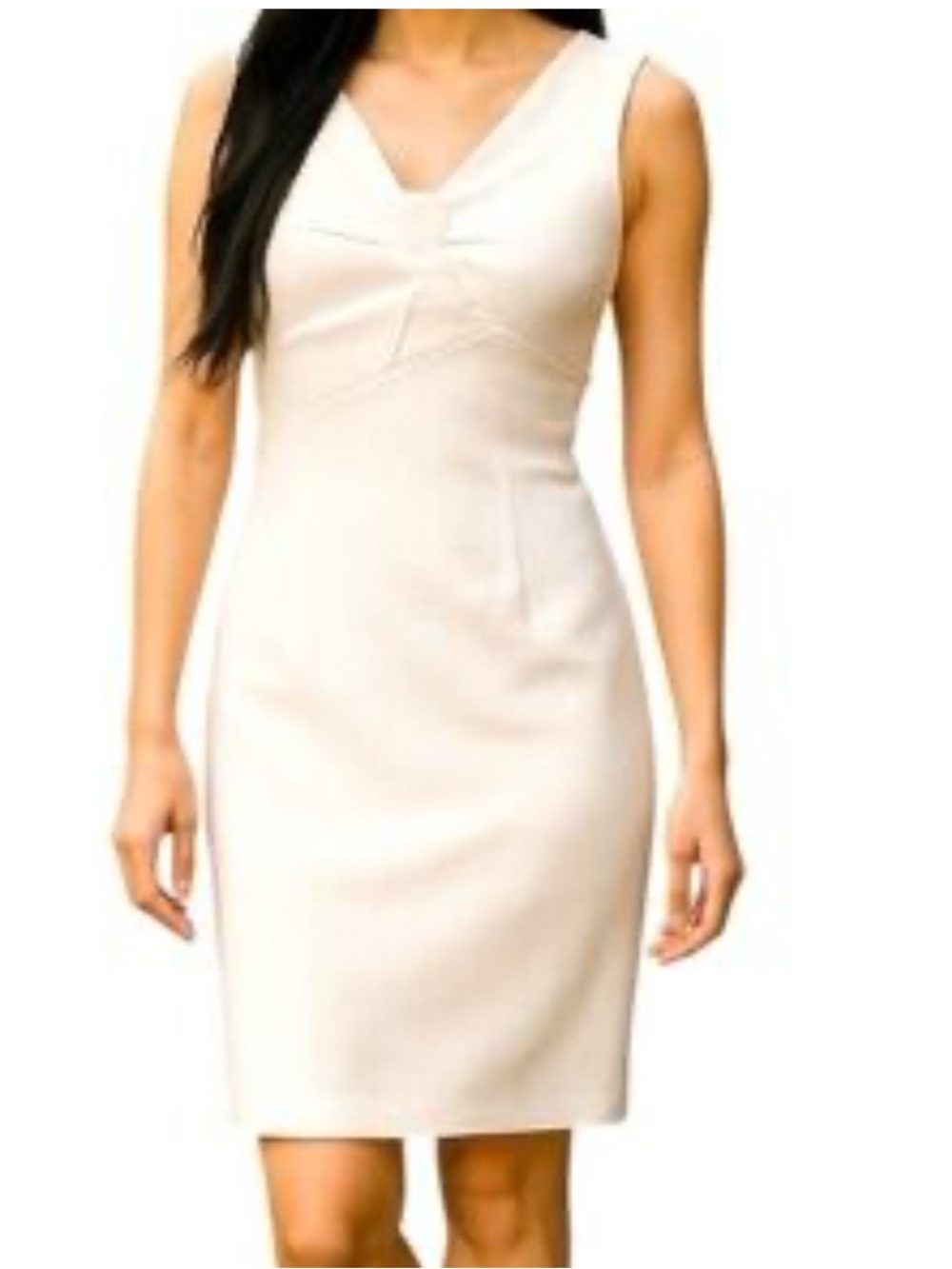 Reiss Cream V-Neck Sheath Midi Dress
